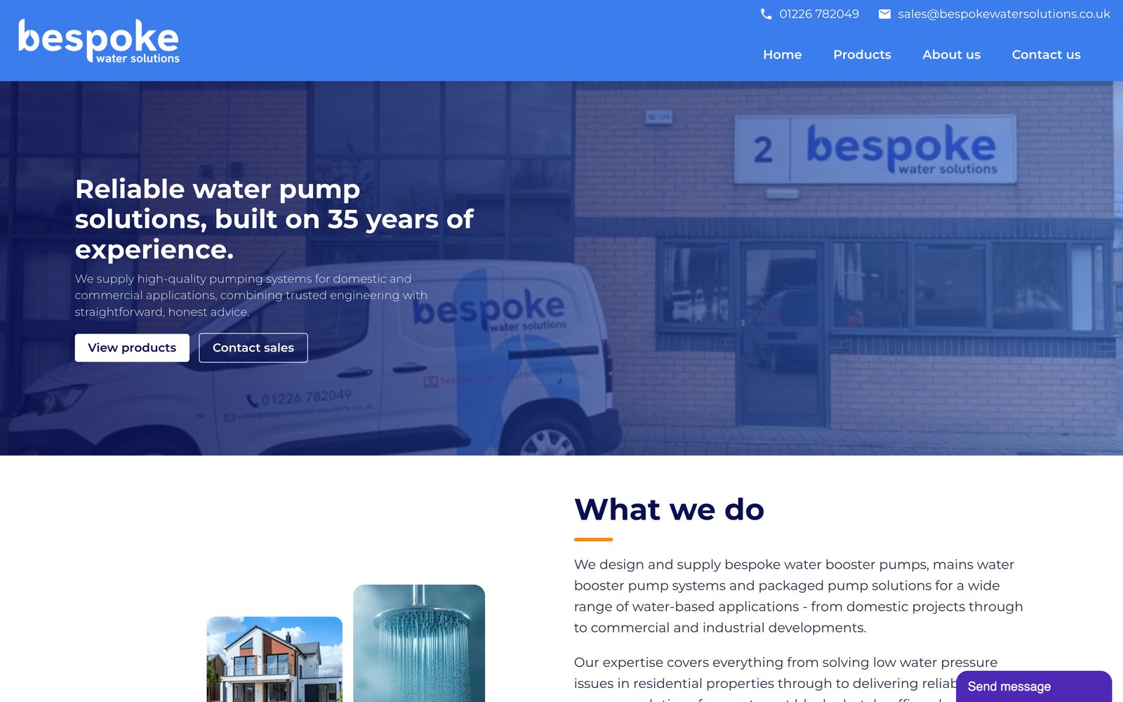 Screenshot of the Bespoke Water Solutions client website