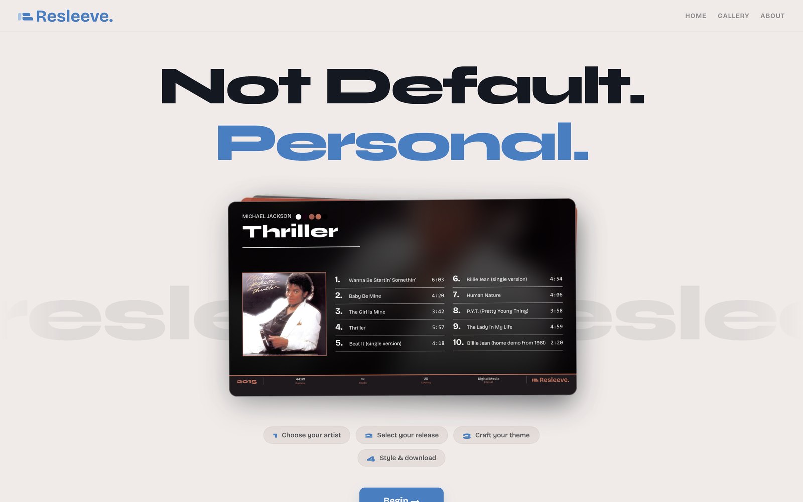 Screenshot of the Resleeve album wallpaper generator interface